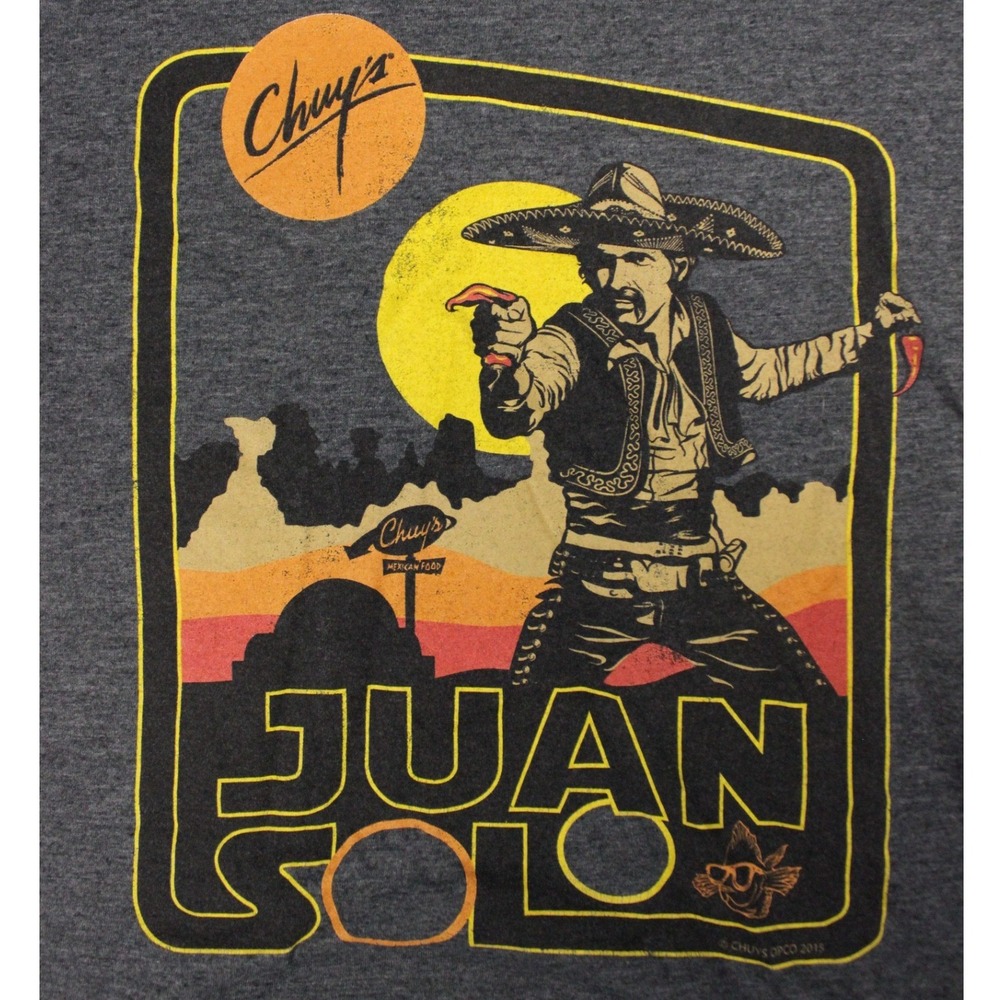 Chuys Juan Solo Tex Mex Graphic T-Shirt Mens Medium/Small Gray‎ Star Wars Parody